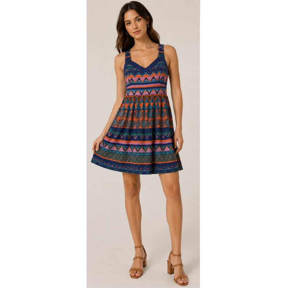 Flying Tomato Boho Tribal Print Dress Open Back Fit Flare Small